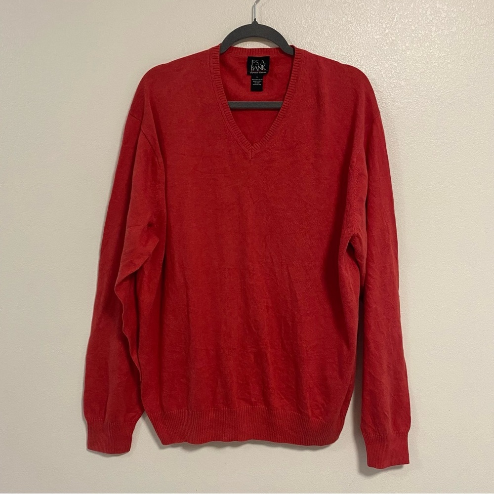 Jos. A. Bank Sweater Men's Size XL Red V-Neck 100% Pima Cotton Sweater